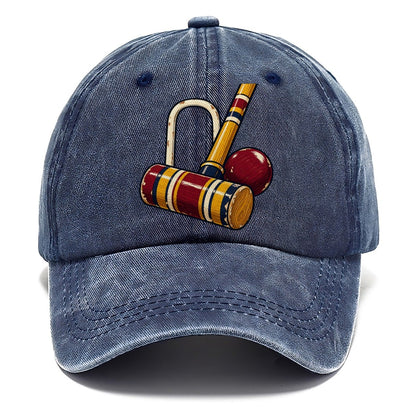 Croquet Mallet Hoop And Burgundy Ball Uk Culture Heritage Classic Cap – Twilight Navy