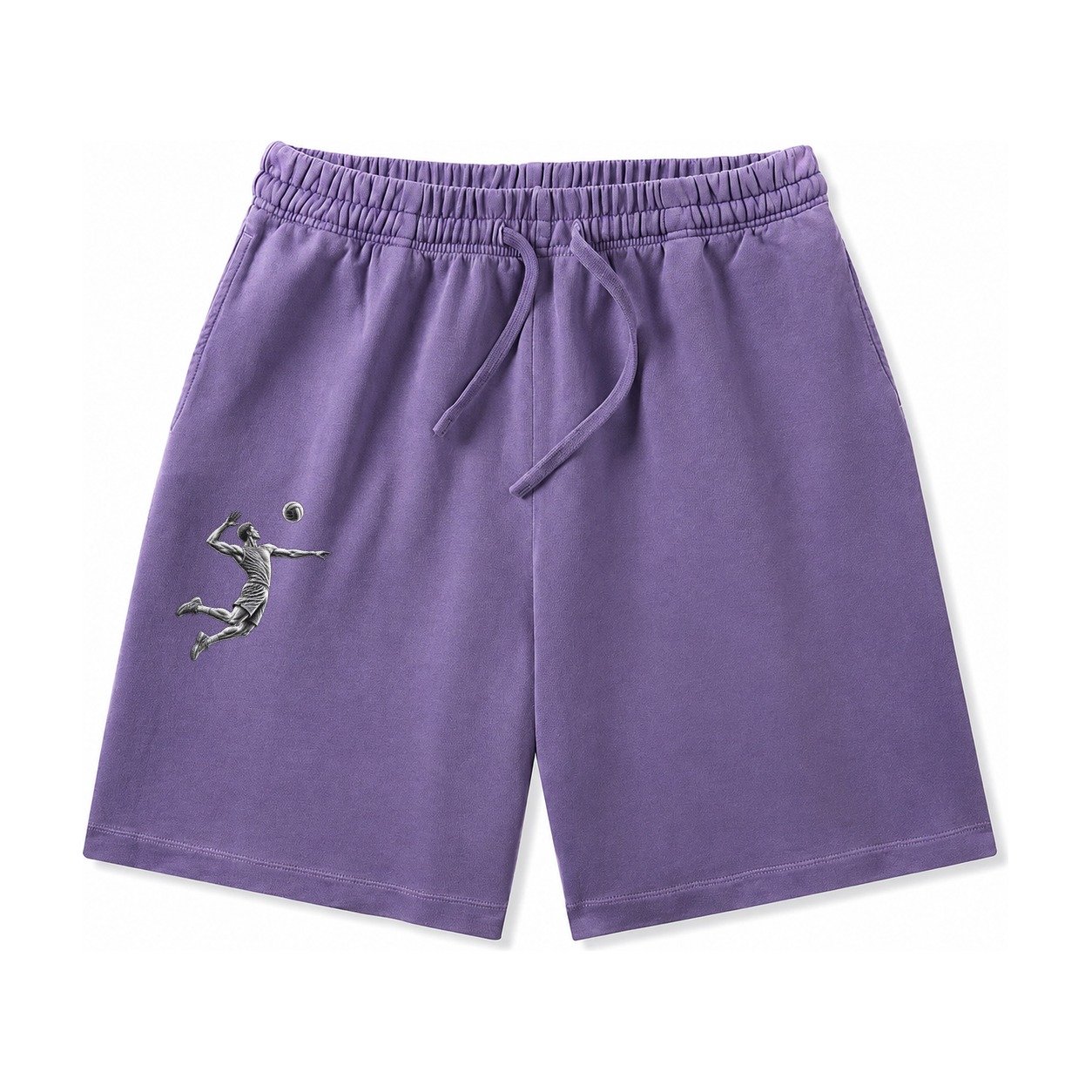 Volleyball Player Spiking Ball Washed Shorts – Purple