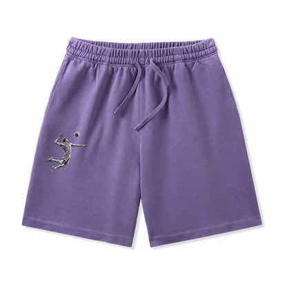 Volleyball Player Spiking Ball Washed Shorts – Purple
