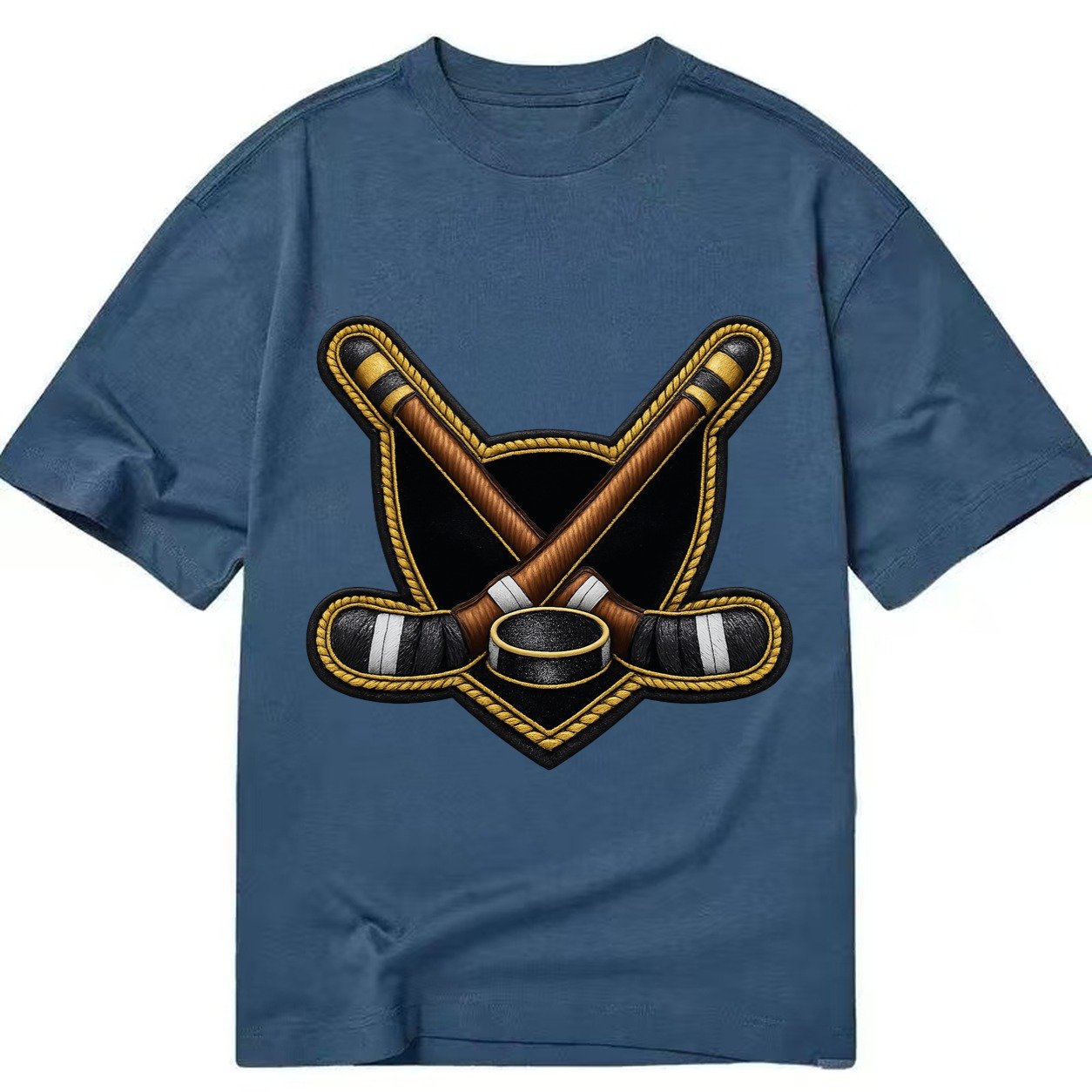 Embroidered Patch Design Hockey Crossed Sticks Ice Hockey St Classic T-shirt – Twilight Navy