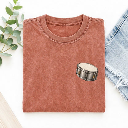 Snare Drum Tension Keepsake Emblem Left Chest Vintage T-shirt – Terracotta