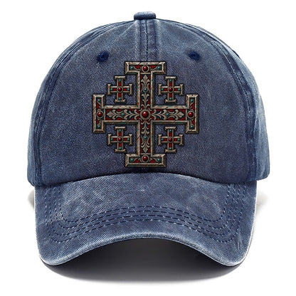 Engraved Silver Reliquary Panel Jerusalem Cross Classic Cap – Twilight Navy