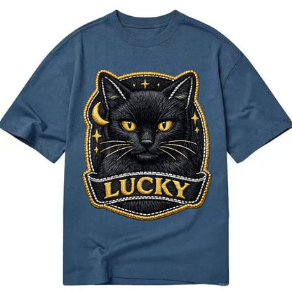 Lucky Black Cat Badge 064dd1 Classic T-shirt – Twilight Navy
