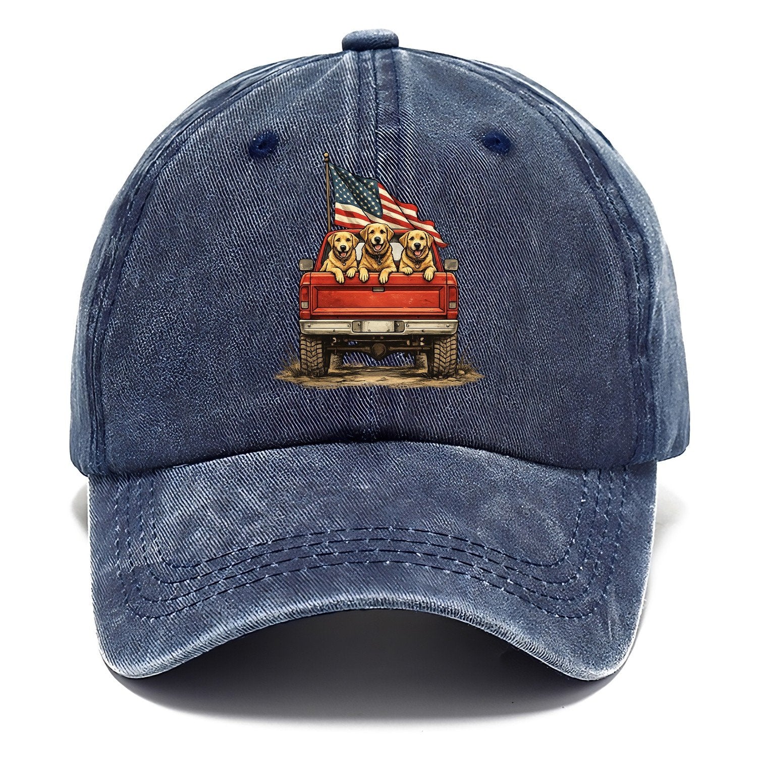 Golden Retriever Patriotic Truck Crew Classic Cap – Twilight Navy
