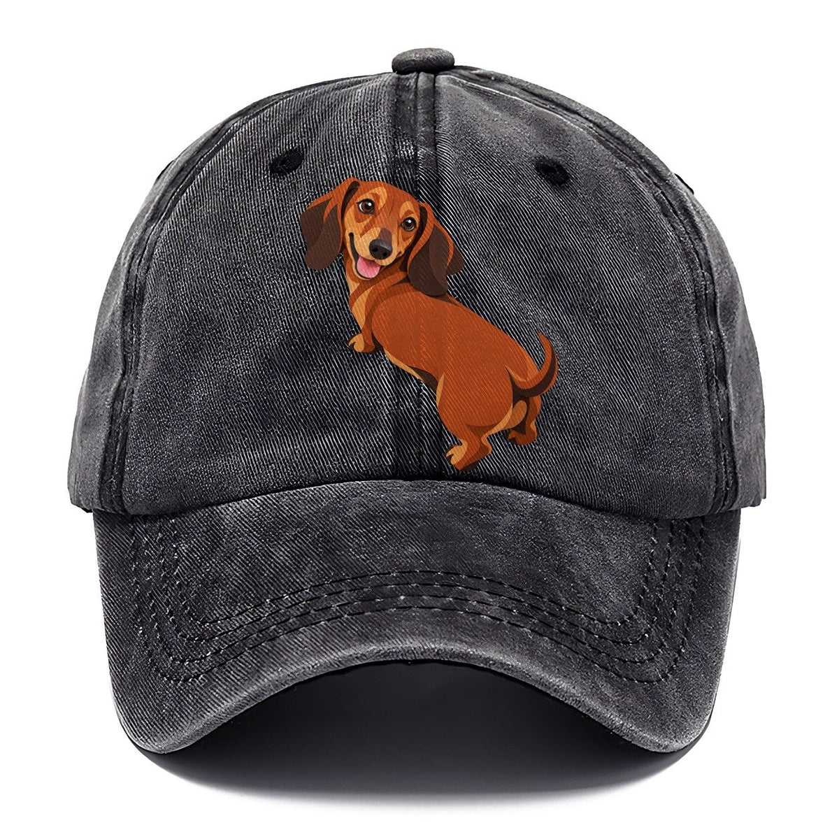 Happy Dachshund Looking Back Classic Cap – Graphite