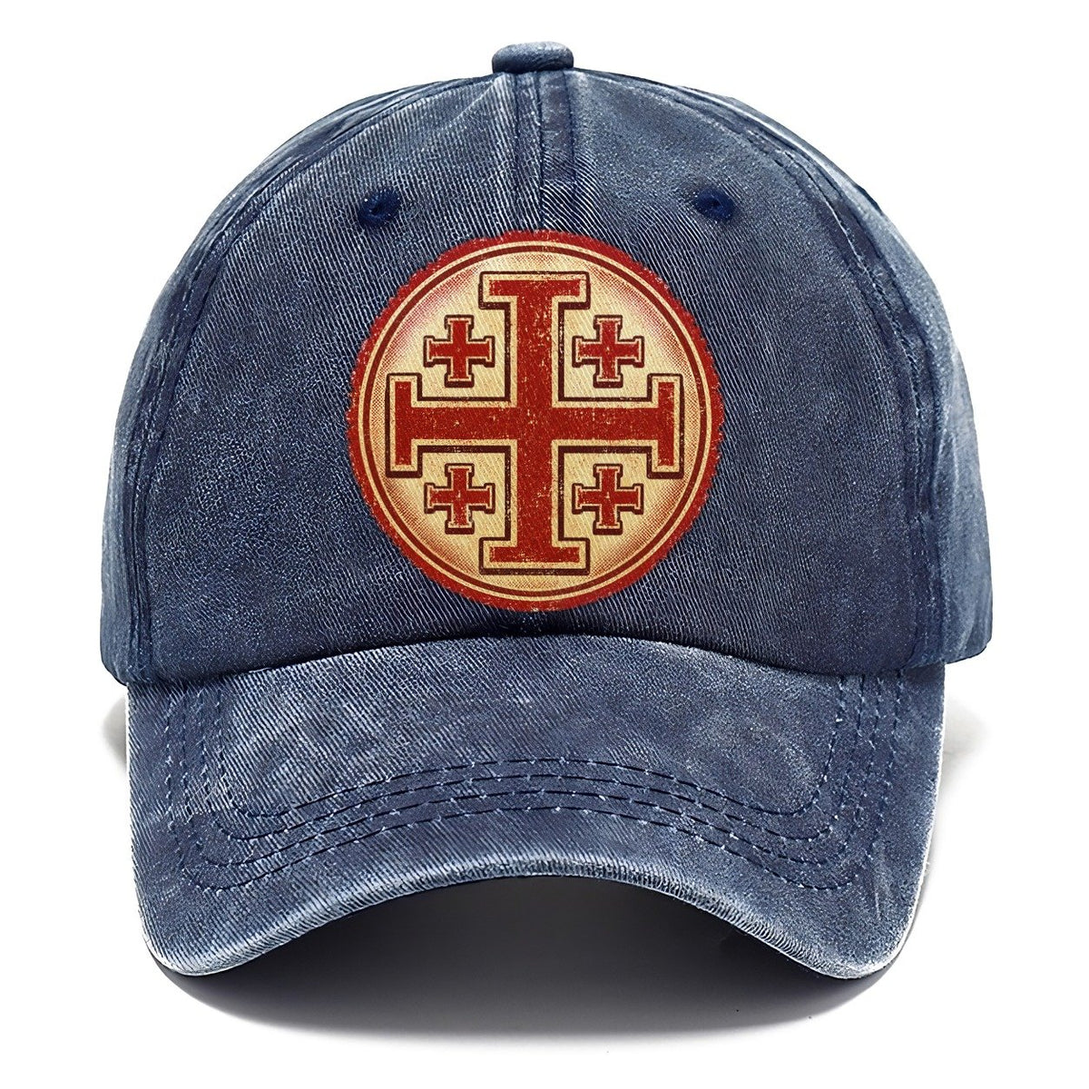 Vintage Red Jerusalem Cross Emblem Classic Cap – Twilight Navy