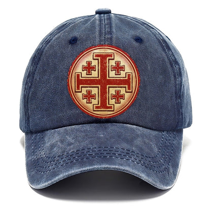 Vintage Red Jerusalem Cross Emblem Classic Cap – Twilight Navy