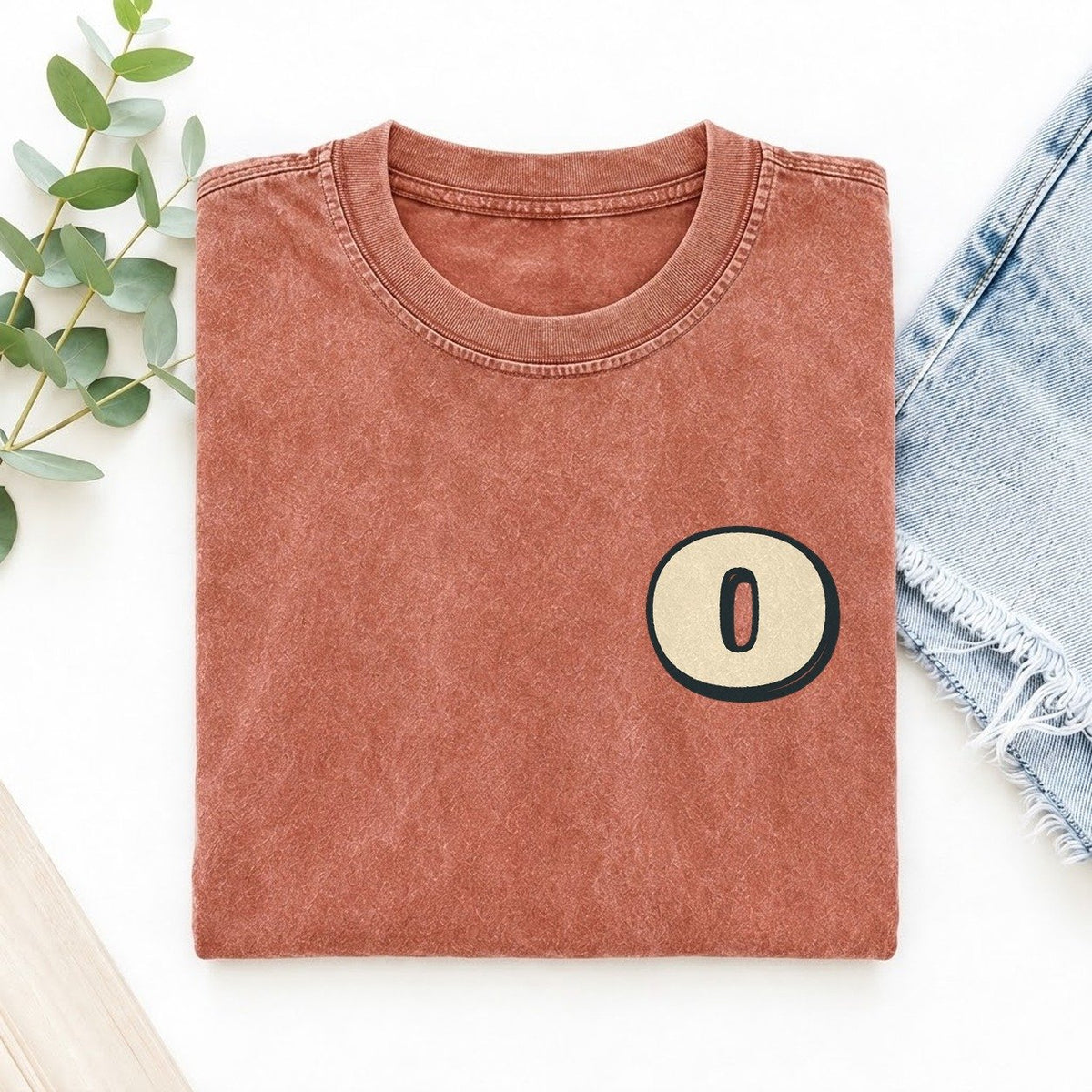 Initial O Left Chest Vintage T-shirt – Terracotta