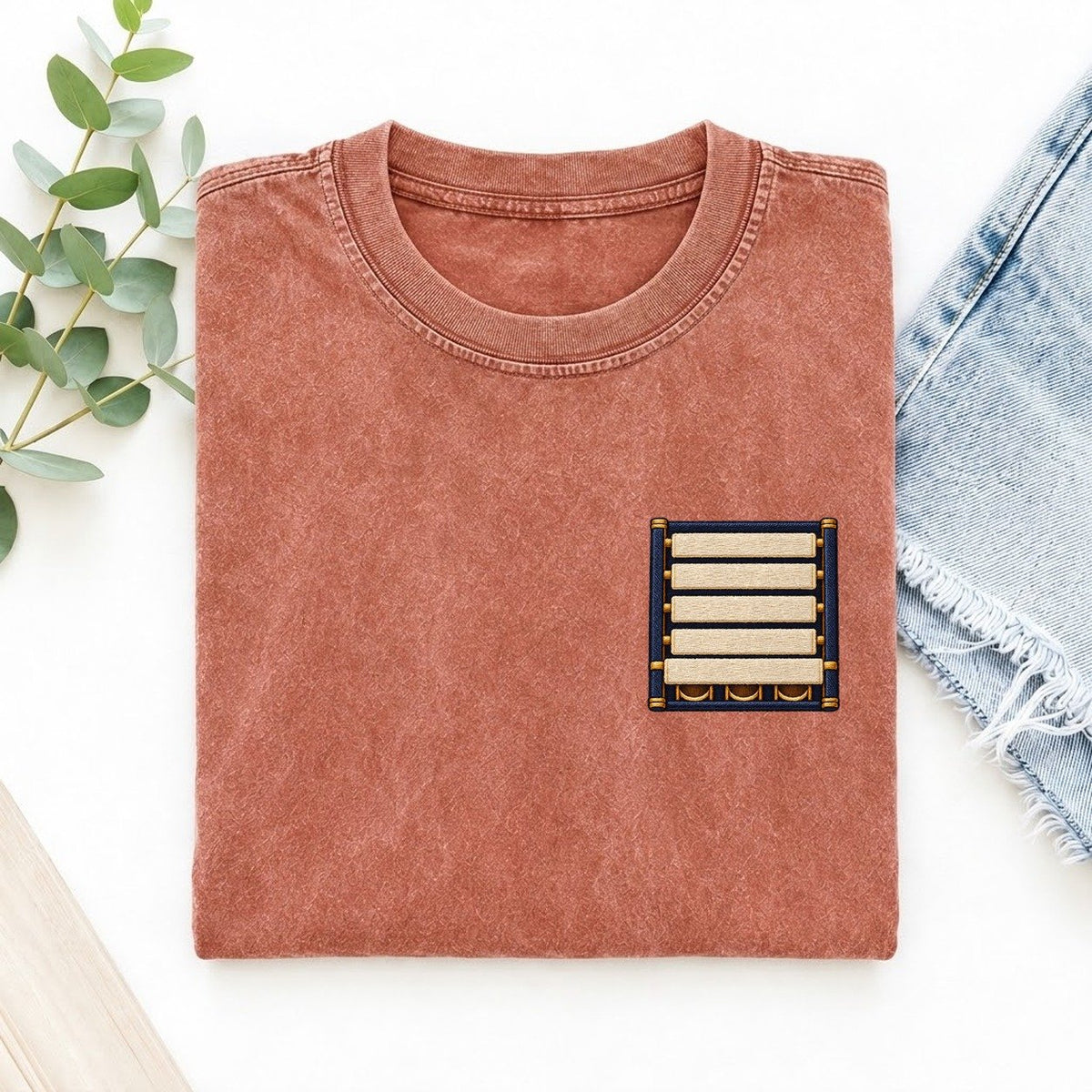 Marimba Rising Bars Left Chest Vintage T-shirt – Terracotta