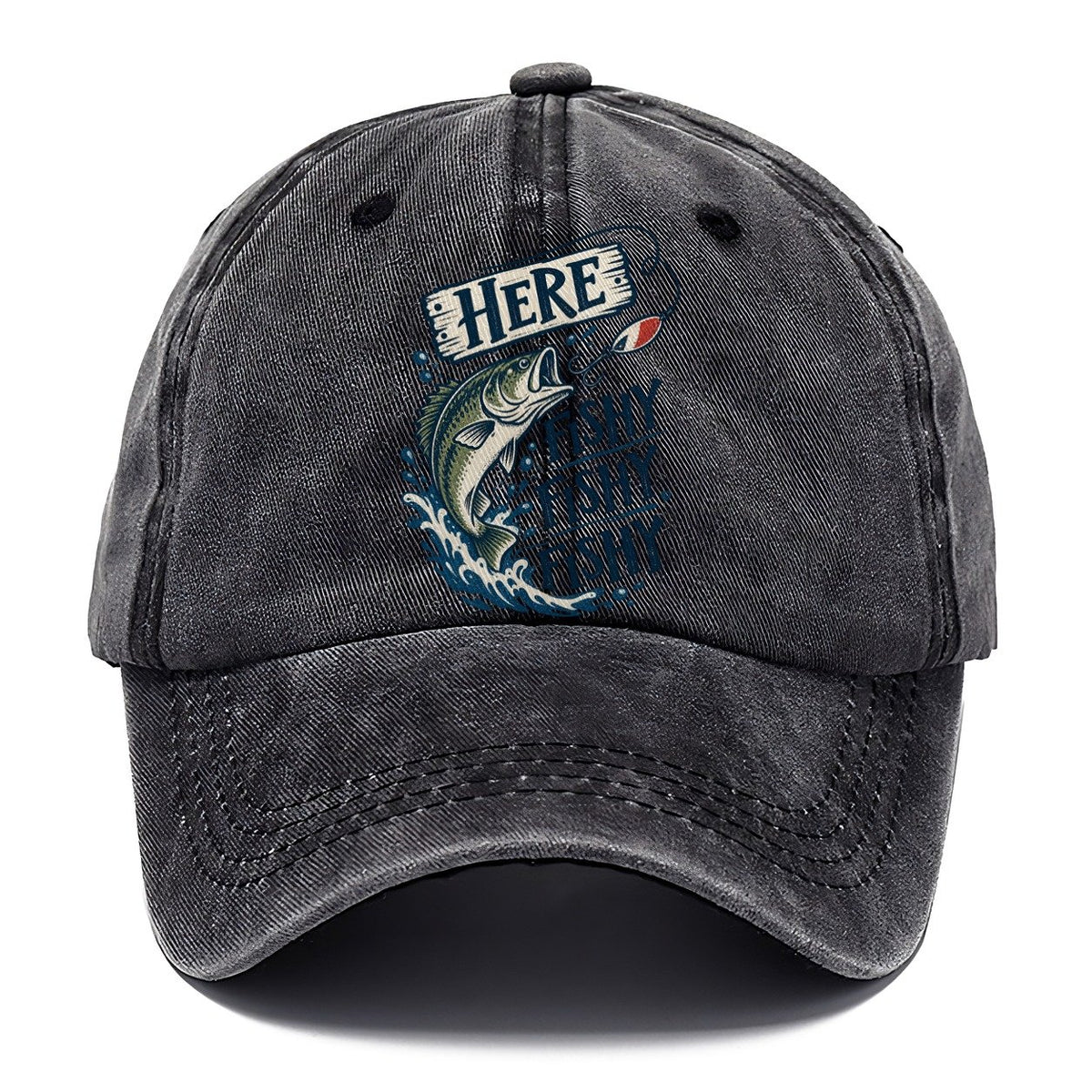 Here Fishy Fishy Bass Splash Classic Cap – Graphite