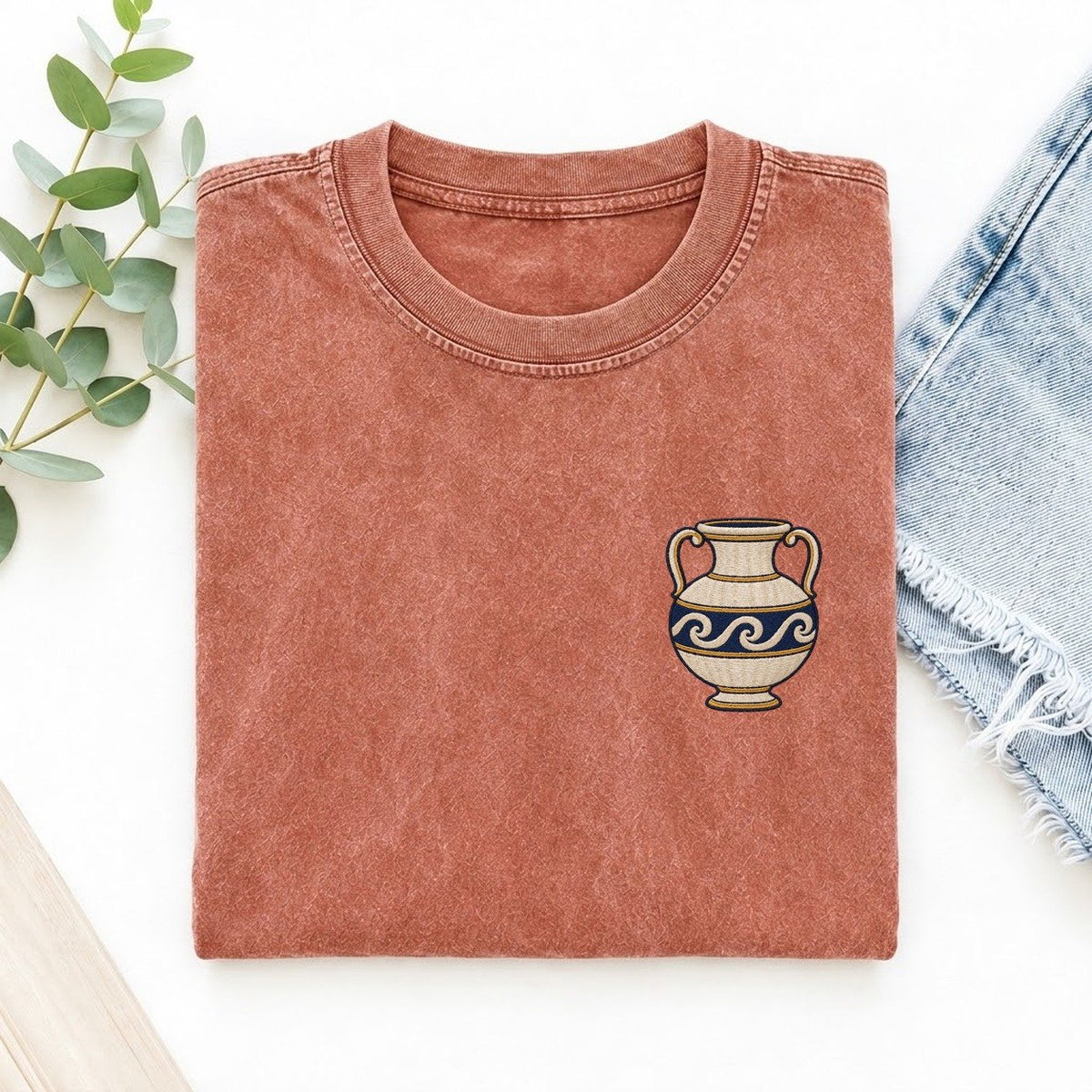 Pottery Vase Symbol Emblems Left Chest Vintage T-shirt – Terracotta