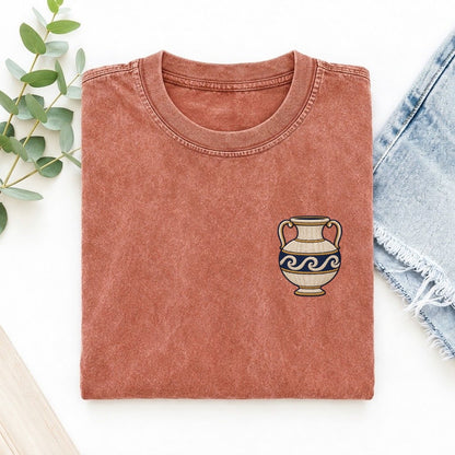 Pottery Vase Symbol Emblems Left Chest Vintage T-shirt – Terracotta