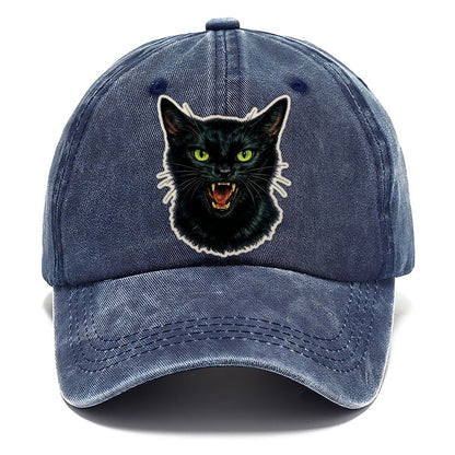 Hissing Green Eyed Black Cat Classic Cap – Twilight Navy