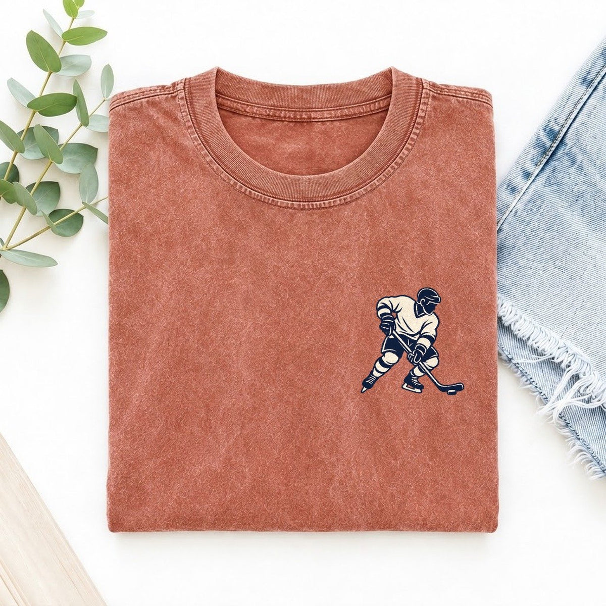 Ice Hockey Shot Left Chest Vintage T-shirt – Terracotta