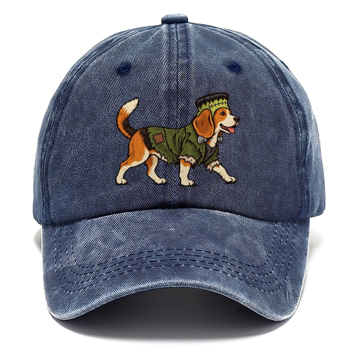 One Beagle In Halloween Costume Frankenstein S Monster With Neck Bolts And A Flat Top Head Patch Halloween Dog Parade Classic Cap – Twilight Navy
