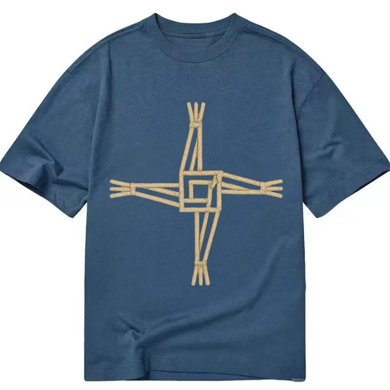 Saint Brigids Cross Woven Rush Cross Natural Beige Thread Ir Classic T-shirt – Twilight Navy