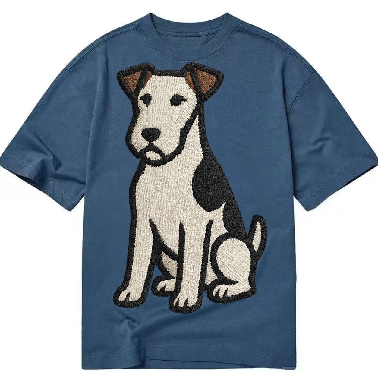 Wire Fox Terrier White With Black Markings Embroidered Desig Classic T-shirt – Twilight Navy