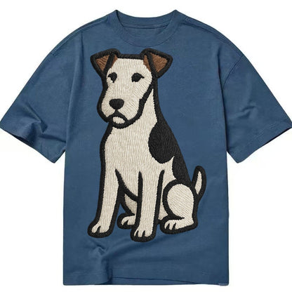 Wire Fox Terrier White With Black Markings Embroidered Desig Classic T-shirt – Twilight Navy