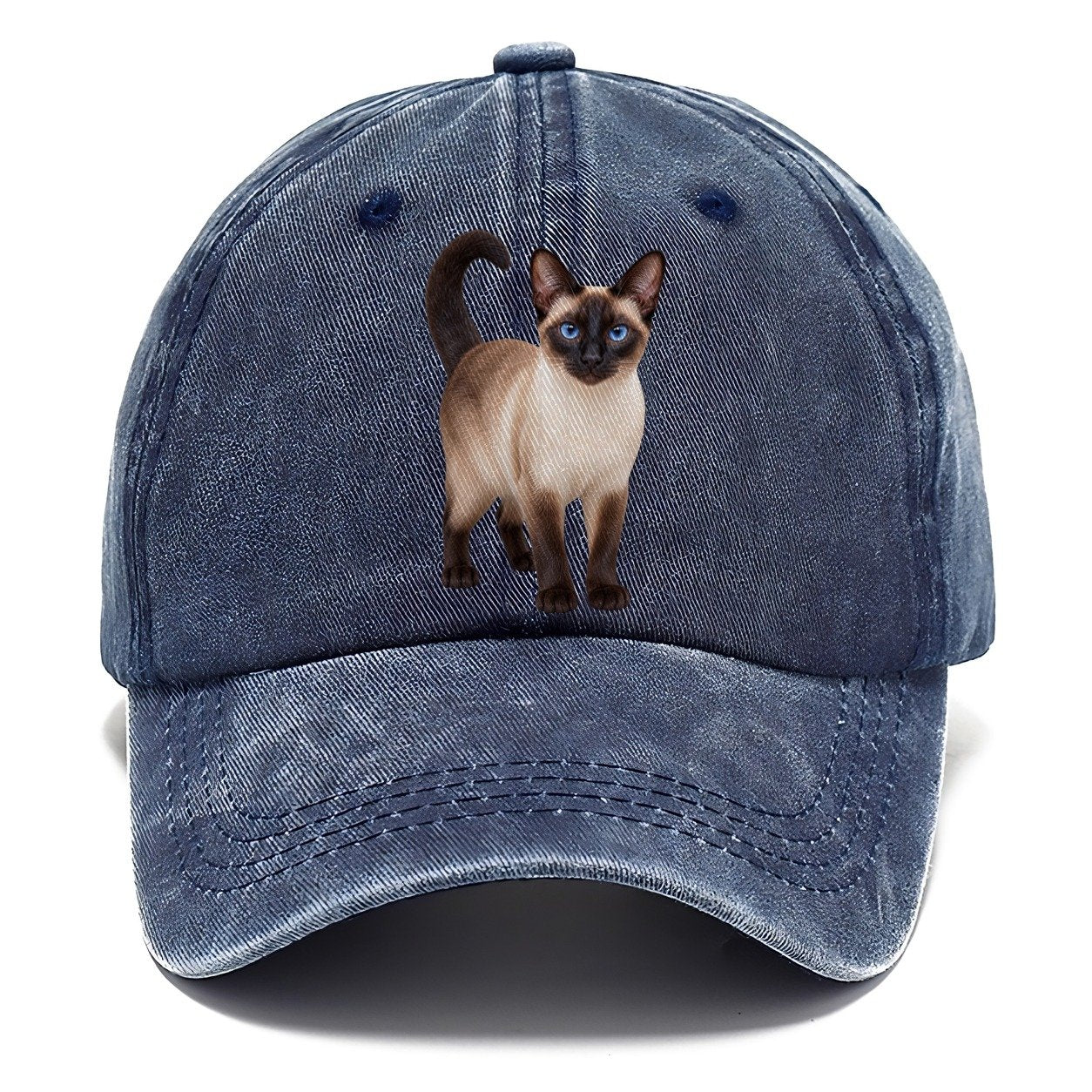 Siamese Standing Three Quarter Realistic Cat Portrait Classic Cap – Twilight Navy