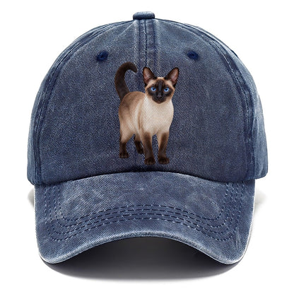 Siamese Standing Three Quarter Realistic Cat Portrait Classic Cap – Twilight Navy