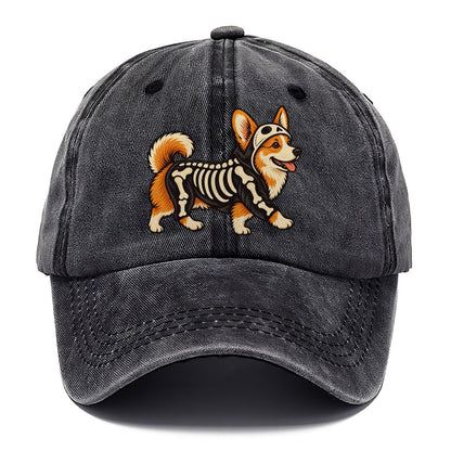 One Corgi In Halloween Costume Skeleton With Painted On Bones Halloween Dog Parade Classic Cap – Graphite