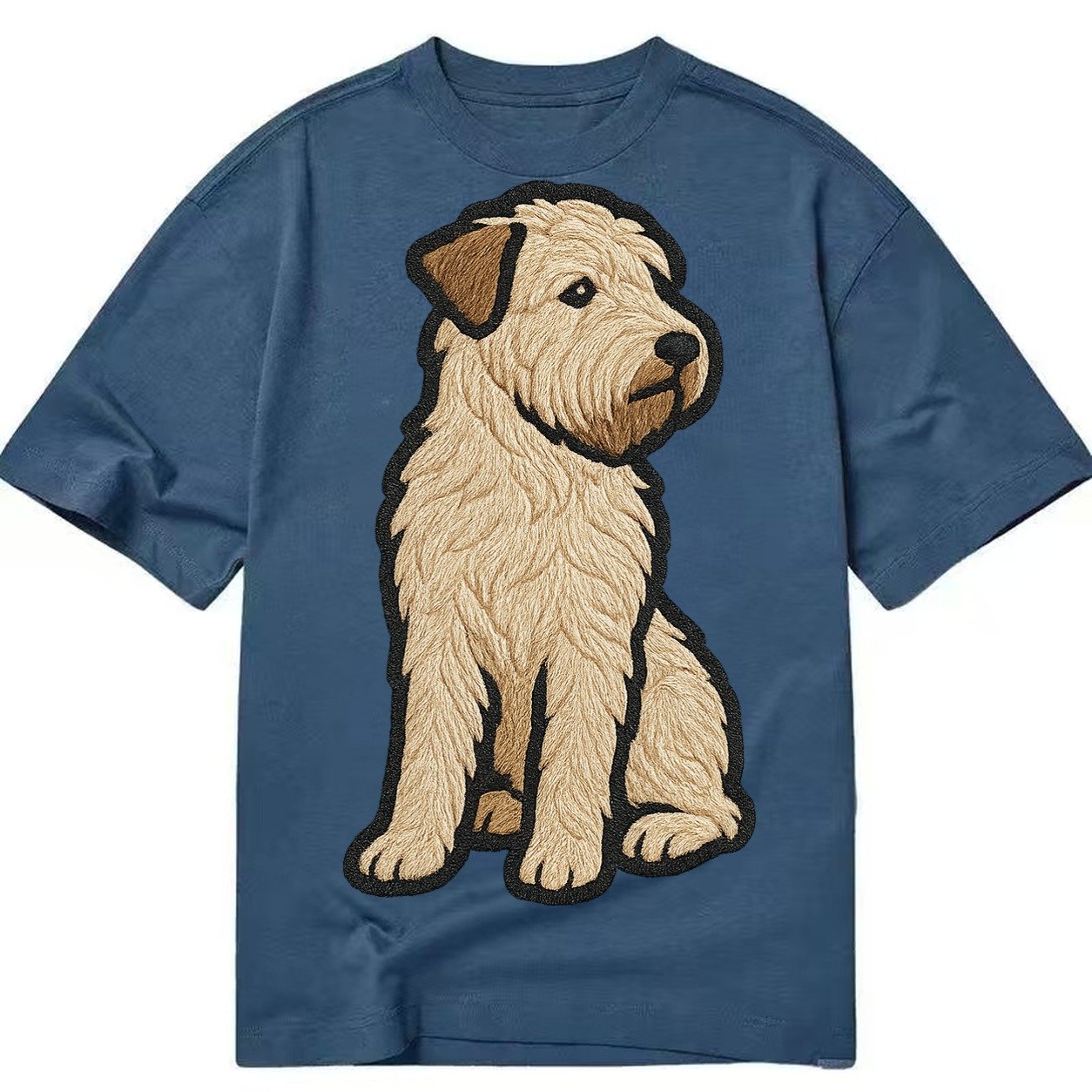 Soft Coated Wheaten Terrier Light Tan Flowing Coat Embroider Classic T-shirt – Twilight Navy