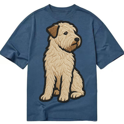 Soft Coated Wheaten Terrier Light Tan Flowing Coat Embroider Classic T-shirt – Twilight Navy
