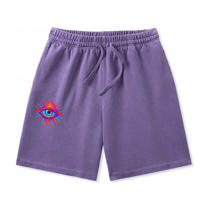 Rainbow Third Eye Prismatic Eye Radiating Spectrum Colors Re Washed Shorts – Purple