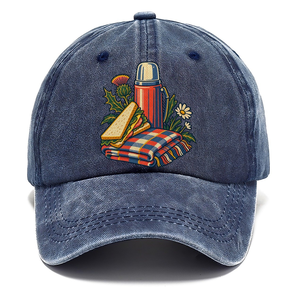Picnic Flask Sandwich And Checked Blanket Uk Culture Heritage Classic Cap – Twilight Navy