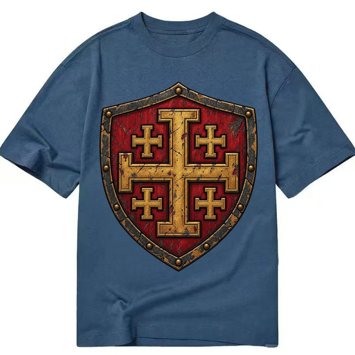Crusader Battle Shield Heraldry Jerusalem Cross Classic T-shirt – Twilight Navy