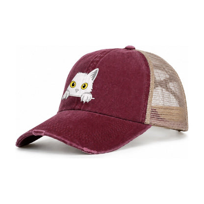 Black Cat Women's Ponytail Trucker Hat – Burgundy Khaki