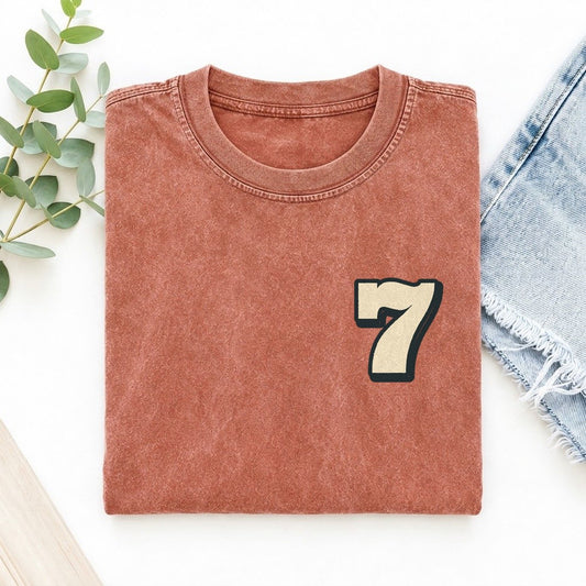 Number 7 Left Chest Vintage T-shirt – Terracotta