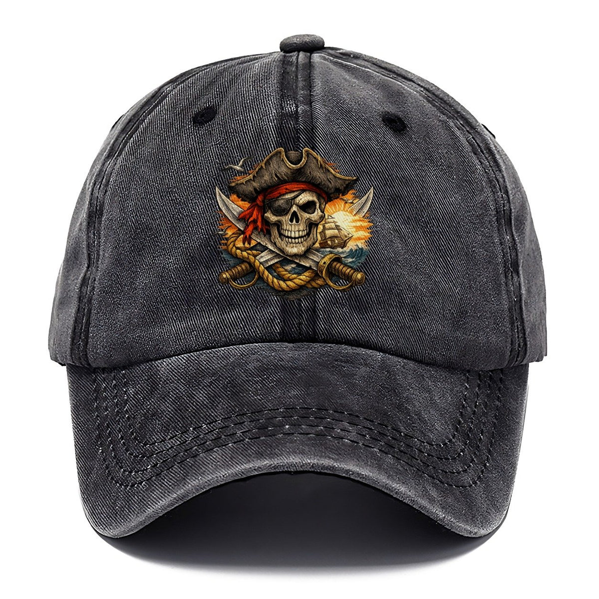 Pirate Skull Sunset Voyage Classic Cap – Graphite