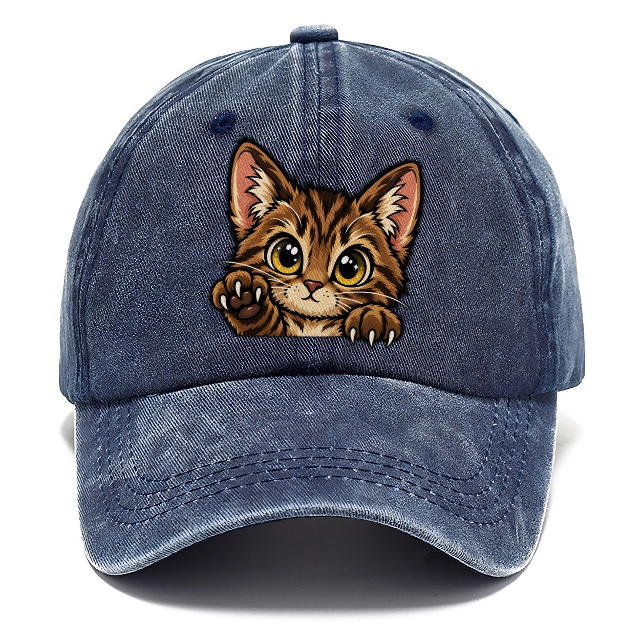 Tabby Kitten Paw Up Peeking Cats Classic Cap – Twilight Navy