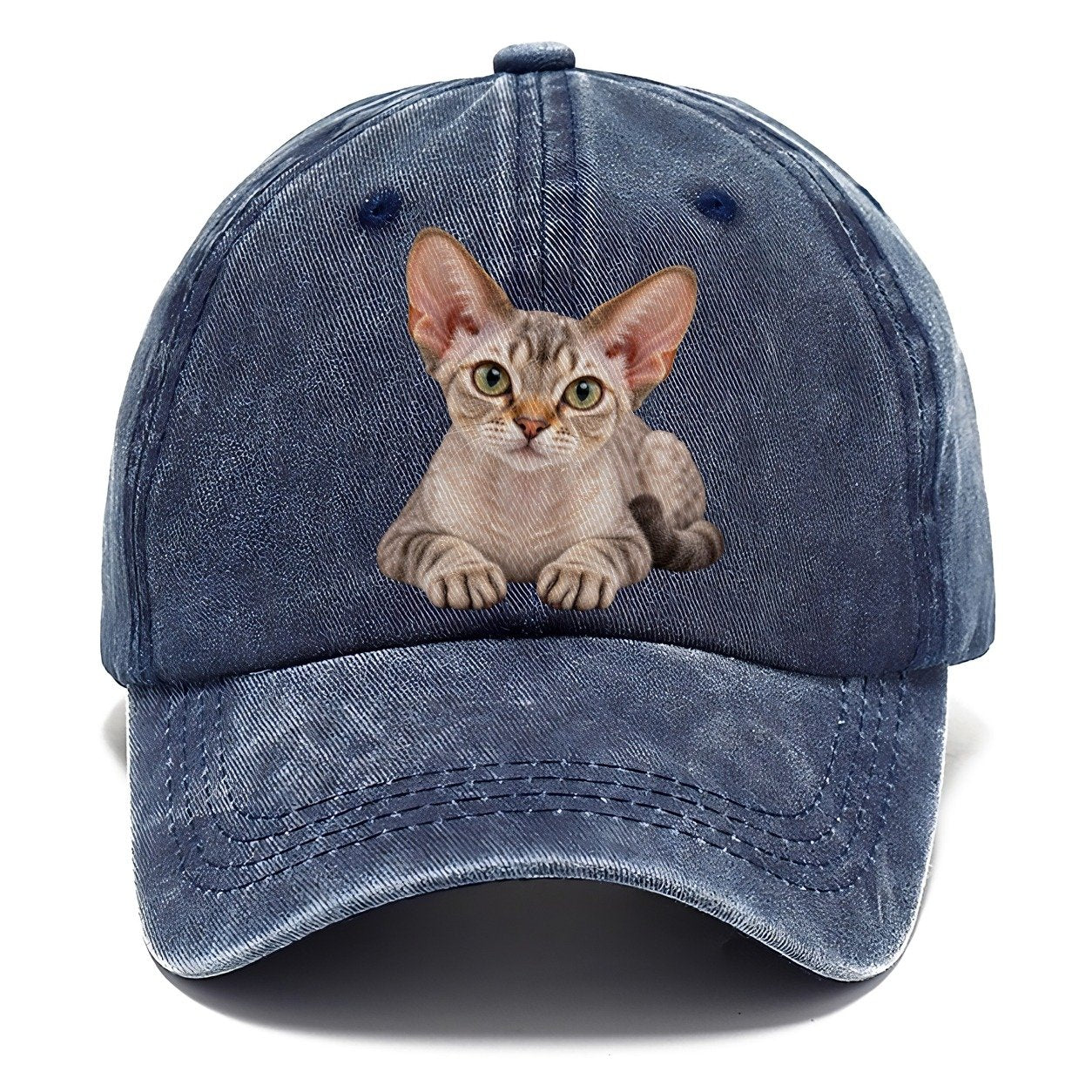 Devon Rex Reclining Paws Forward Realistic Cat Portrait Classic Cap – Twilight Navy