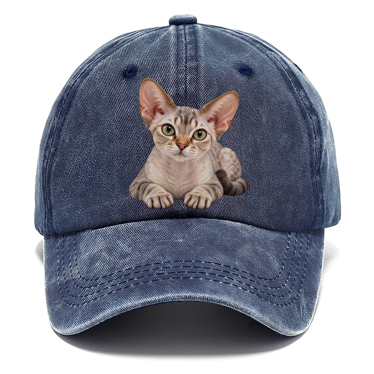 Devon Rex Reclining Paws Forward Realistic Cat Portrait Classic Cap – Twilight Navy