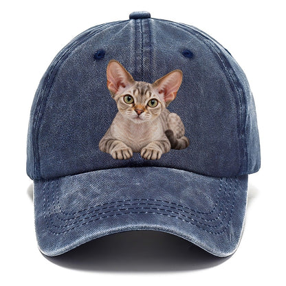 Devon Rex Reclining Paws Forward Realistic Cat Portrait Classic Cap – Twilight Navy