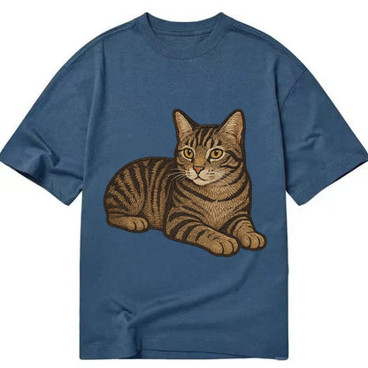 Manx Tailless Round Rump Relaxed Lying Down With Head Up Emb Classic T-shirt – Twilight Navy