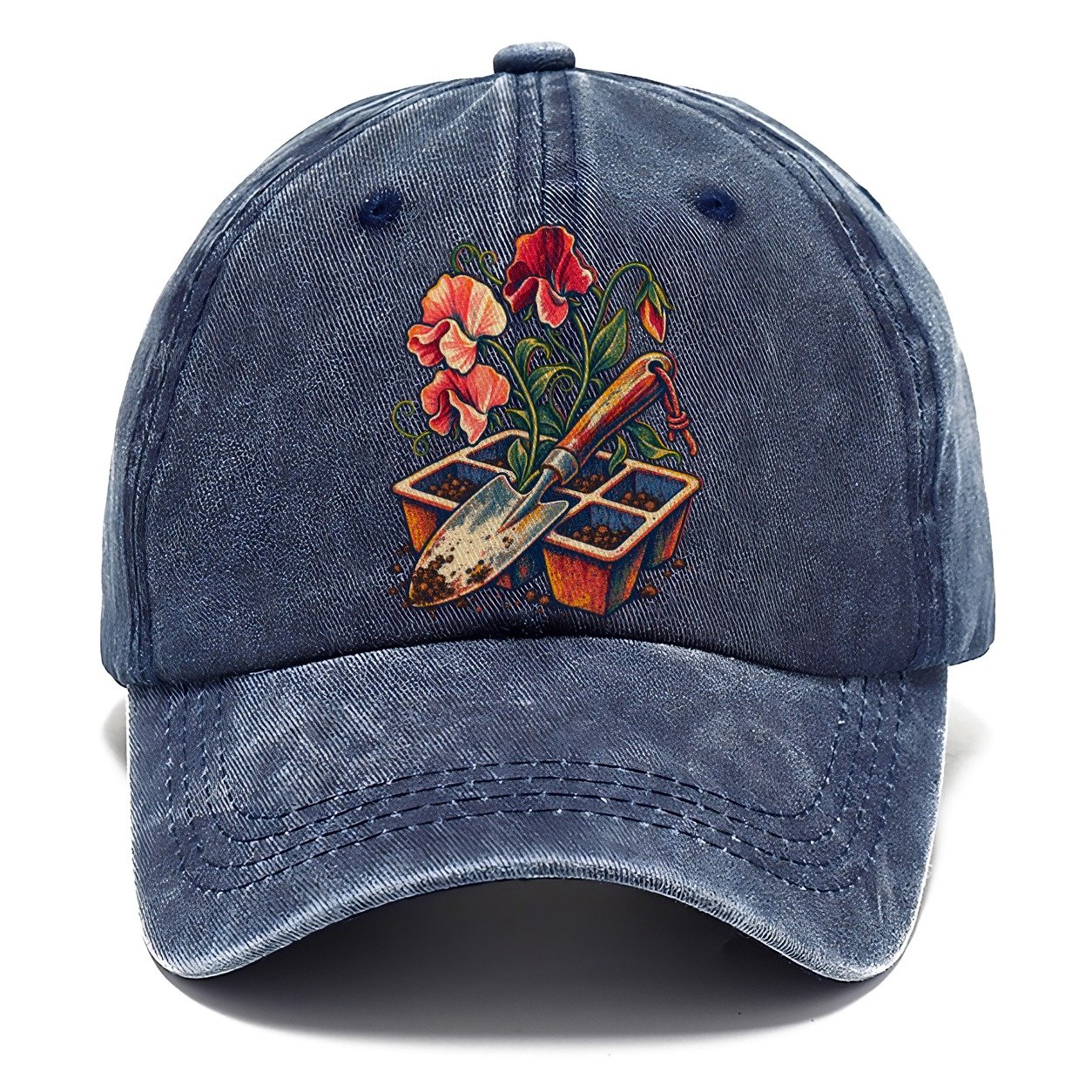 Garden Trowel Seed Tray And Sweet Peas Uk Culture Heritage Classic Cap – Twilight Navy