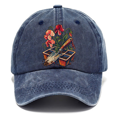 Garden Trowel Seed Tray And Sweet Peas Uk Culture Heritage Classic Cap – Twilight Navy