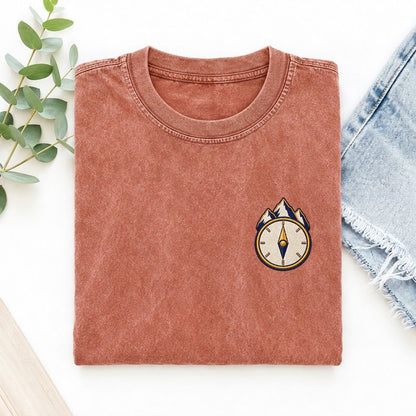 Mountain Compass Symbol Emblems Left Chest Vintage T-shirt – Terracotta