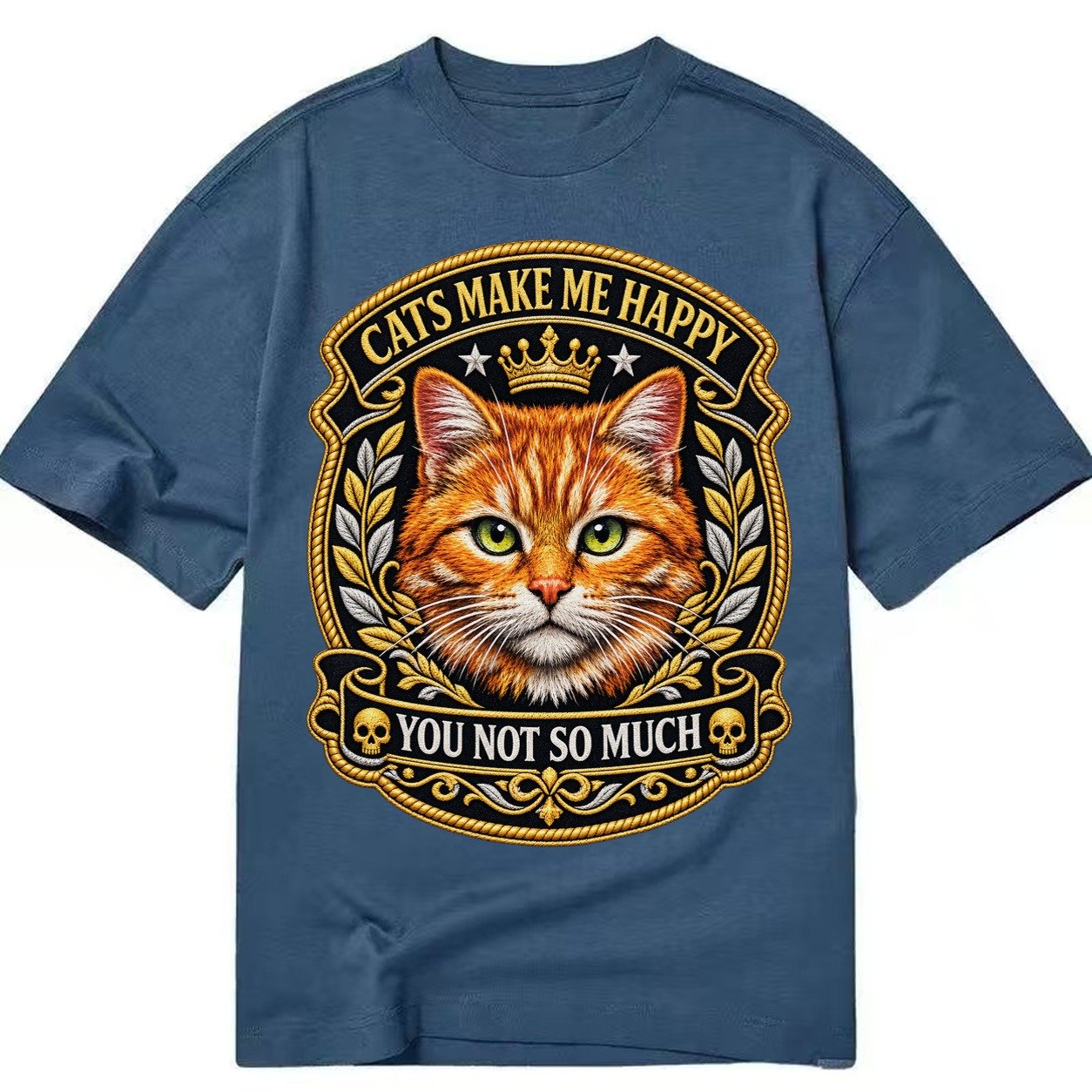 Cats Make Me Happy You Not So Much Cat Face In Orange Cat Pr Classic T-shirt – Twilight Navy