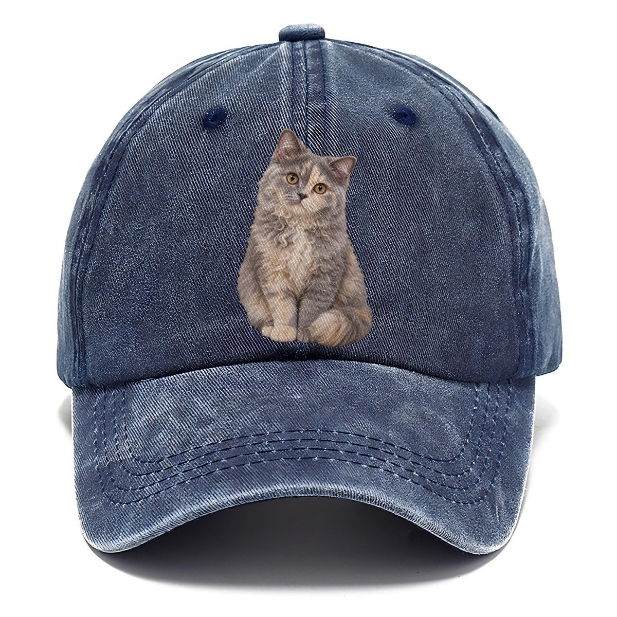 Selkirk Rex Seated Portrait Realistic Cat Portrait Classic Cap – Twilight Navy
