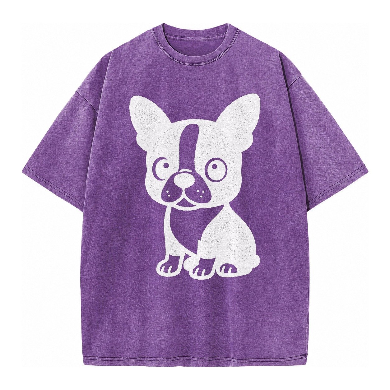 Boston Terrier Black And White Sitting Pose With Tuxedo Mark Vintage T-shirt – Purple
