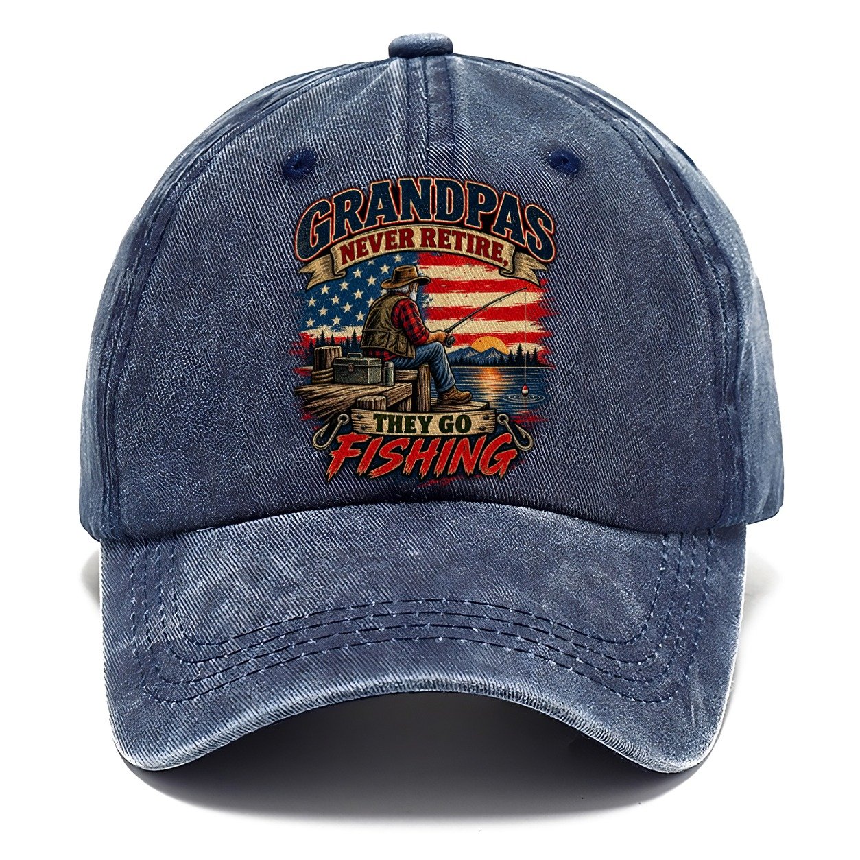 Grandpas Never Retire They Go Fishing Old Man Strong Classic Cap – Twilight Navy