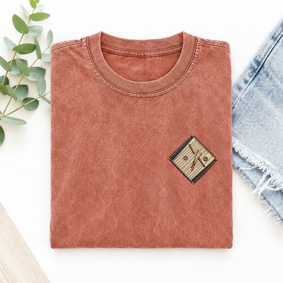 Dulcimer Hammer Pair Left Chest Vintage T-shirt – Terracotta