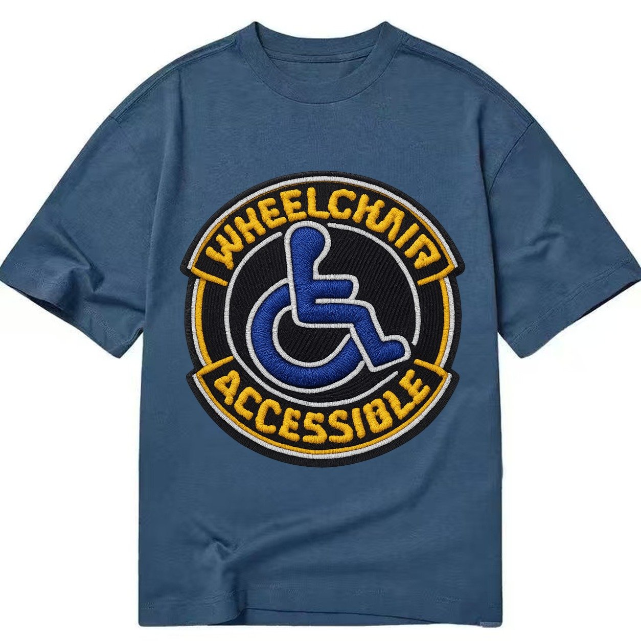 Embroidered Patch Design Wheelchair Accessible Accessibility Classic T-shirt – Twilight Navy