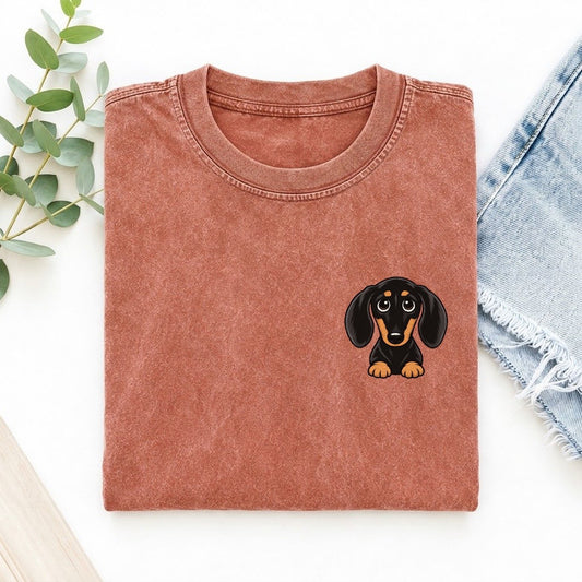 Retro Dachshund Left Chest Vintage T-shirt – Terracotta