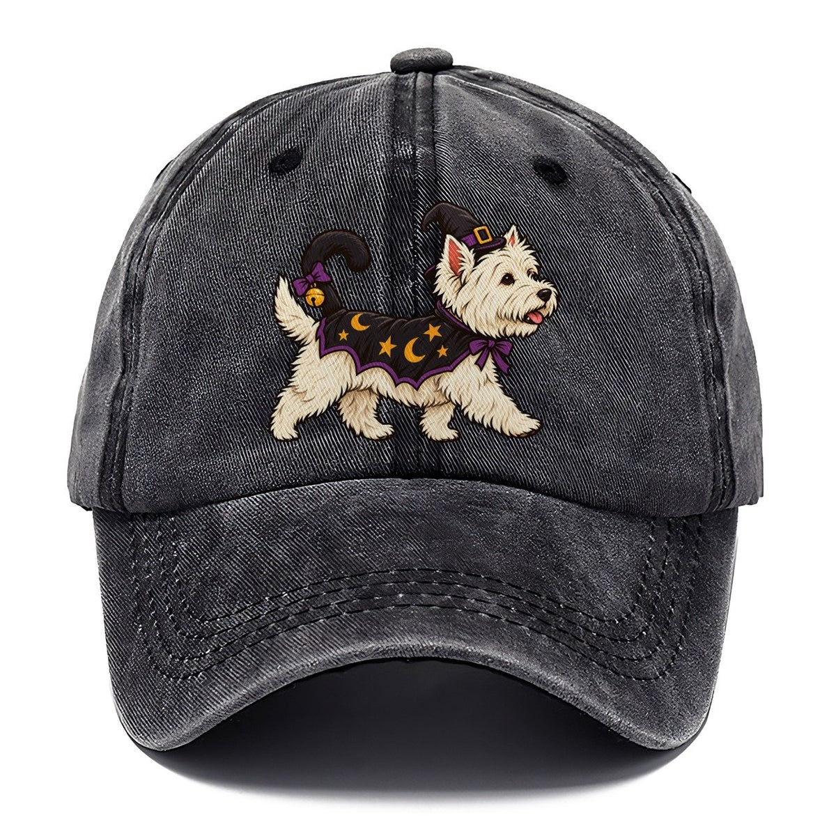 One West Highland Terrier In Halloween Costume Little Witch S Cat Familiar Costume With A Tiny Hat Halloween Dog Parade Classic Cap – Graphite