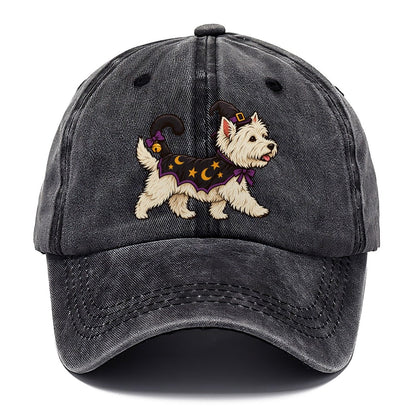 One West Highland Terrier In Halloween Costume Little Witch S Cat Familiar Costume With A Tiny Hat Halloween Dog Parade Classic Cap – Graphite